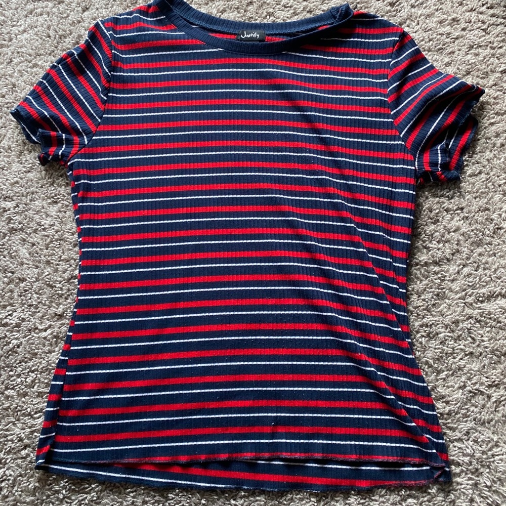 Ribbed blue red and white top!